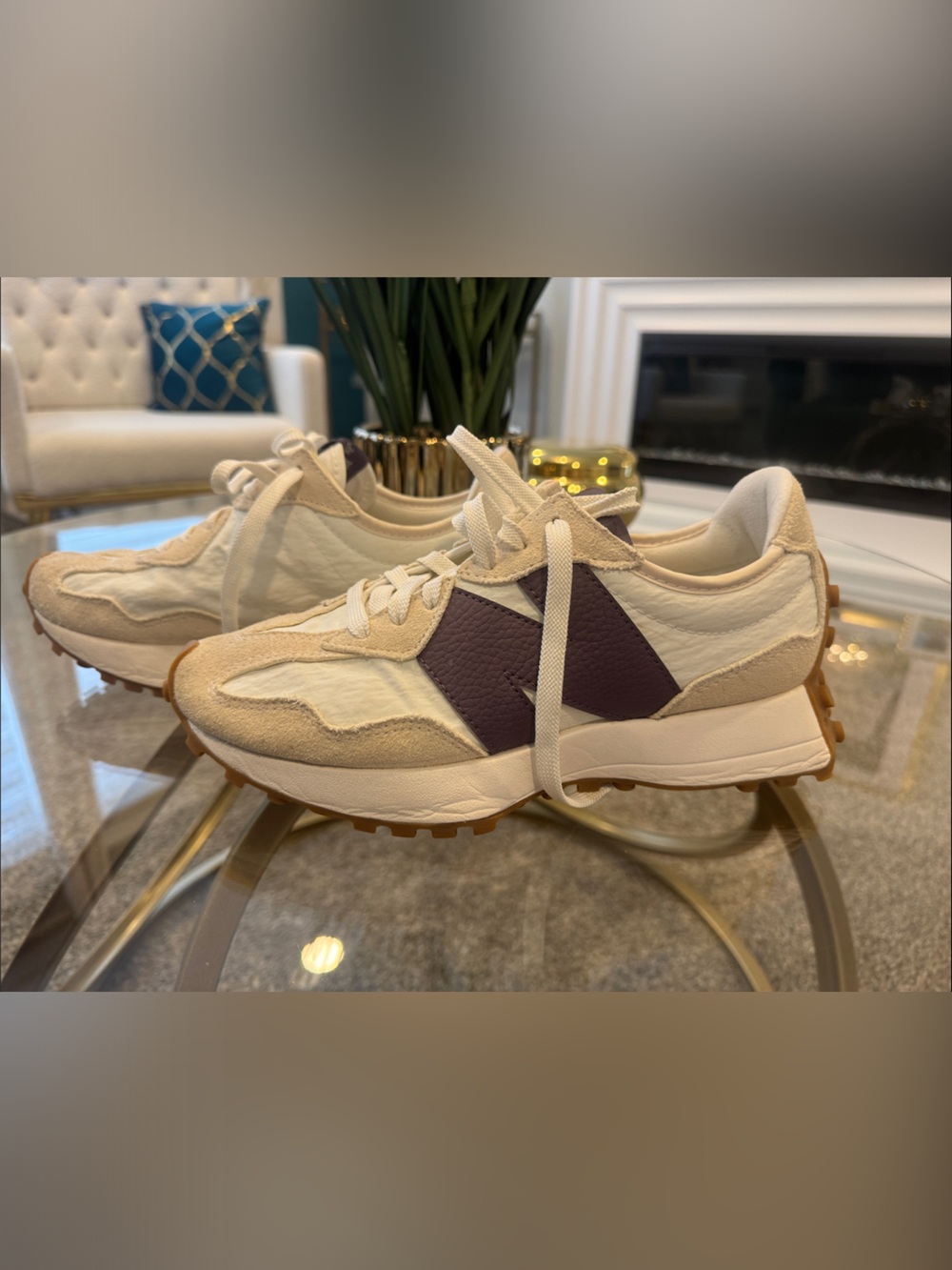 New Balance 327 Neutral Cream and Purple Women's Casual Sneakers